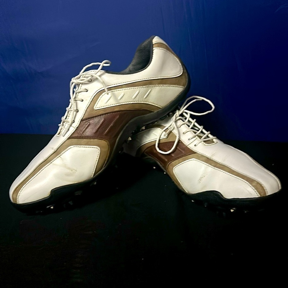 FootJoy FJ Golf Shoes Superlites 58092 Waterproof White Brown Men's Size 10.5 M